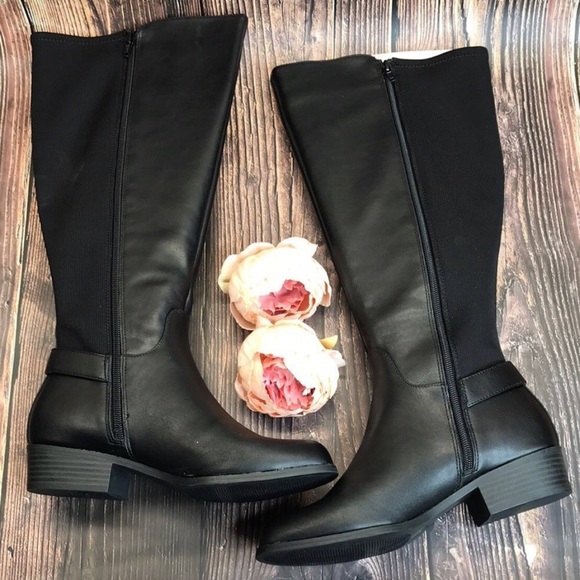 Full Zip Black stretch knit Calf Tall Alfani KALLUM Riding Rain Boots NIB - Picture 16 of 16